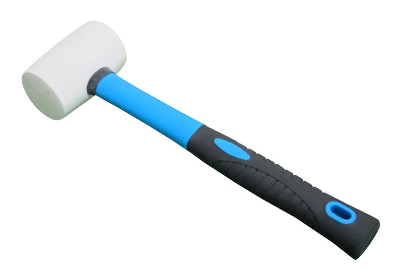 FITOOL 8-Ounces White Solid Rubber Mallet, Fiberglass Handle with Soft Rubber Grip, Total Weight 0.88LB, Non Marking Hammer (8oz) - Image 1